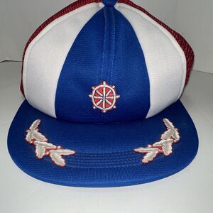 Vtg Red White & Blue Trucker Hat Nautical Wheel Large